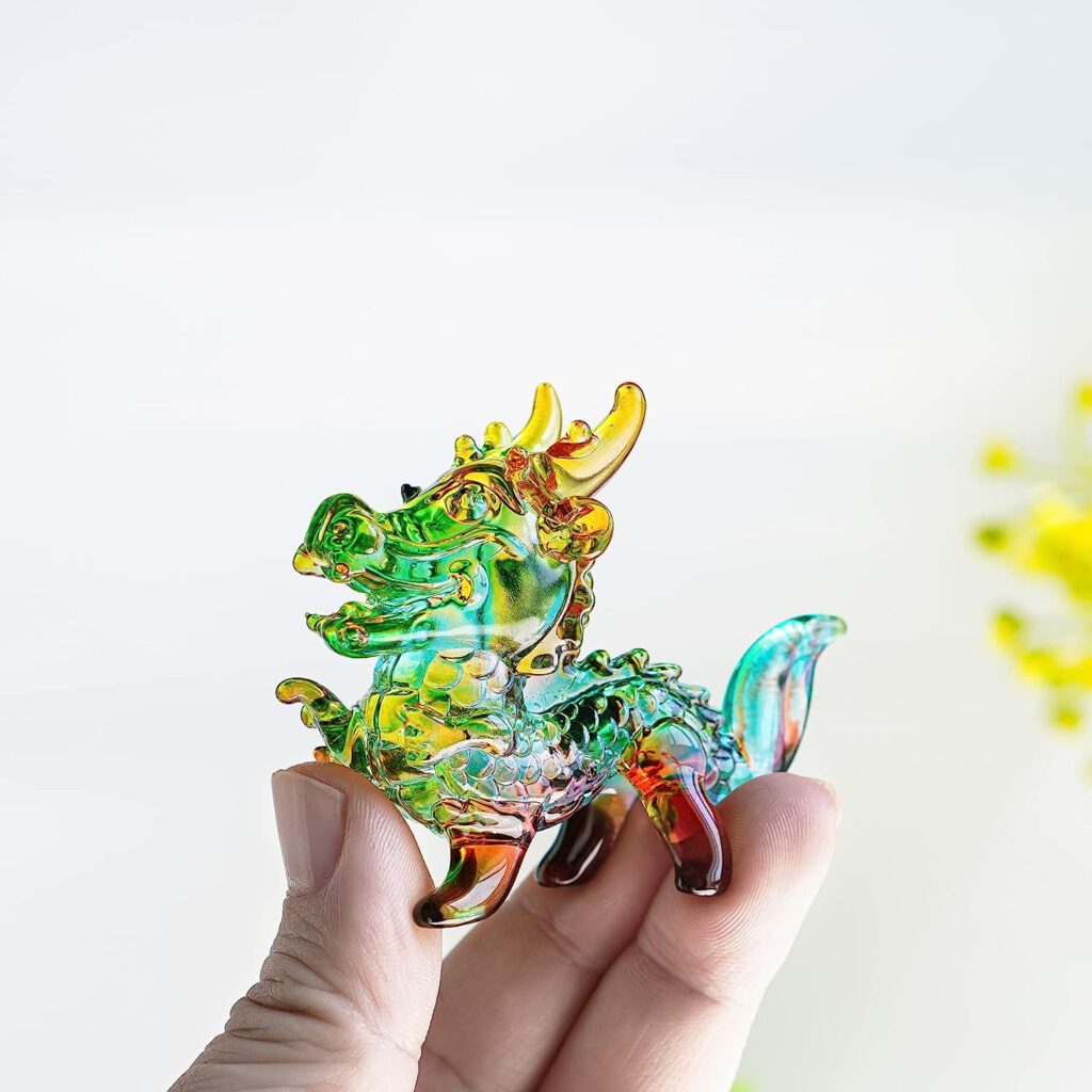 HD HYALINE DORA Crystal Glass Dragon Figurine Collectible,Glass Small Mythical Animal Fengshui Home Statue Gift