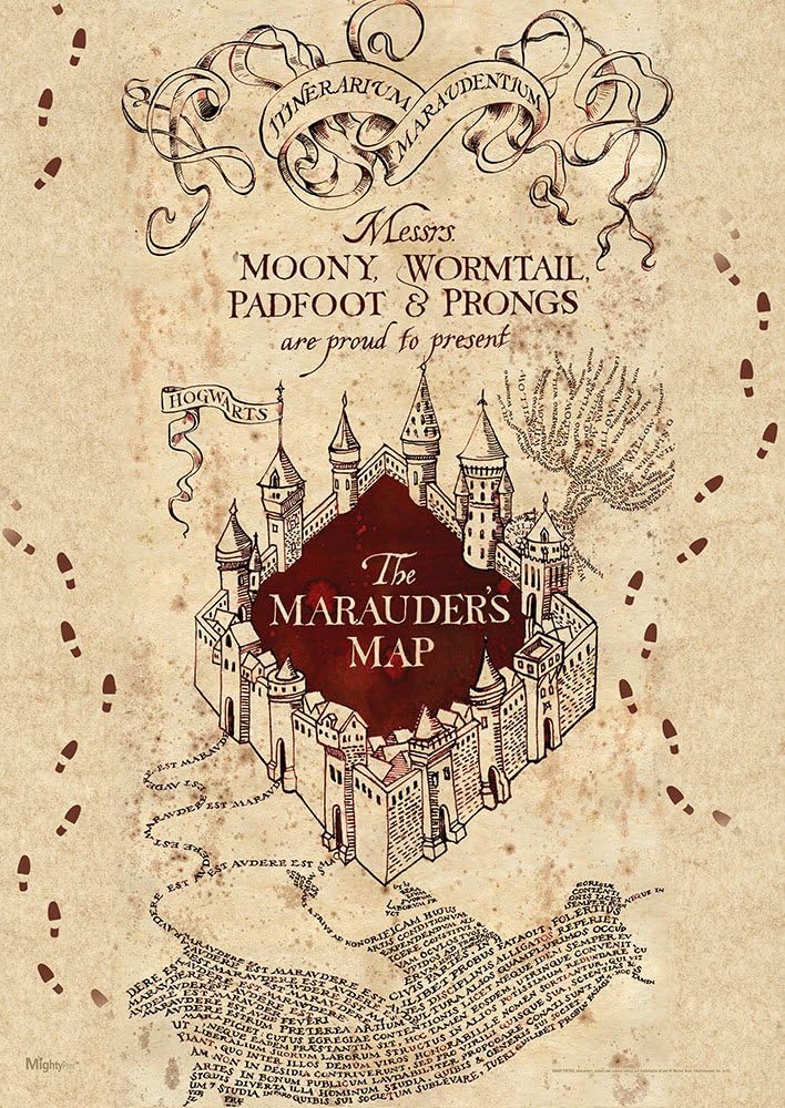 MIGHTYPRINT Harry Potter – Marauders Map – Moony Wormtail Padfoot and Prongs - Mischief Managed – Durable 17” x 24 Wall Art – NOT Made of Paper – Officially Licensed Collectible