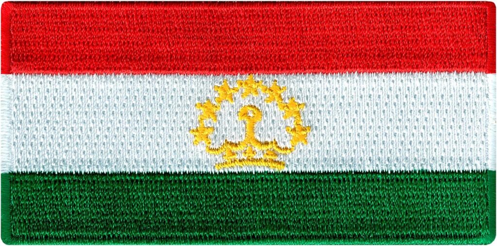 Cypress Collectibles - Tajikistan Flag Patch - Premium Embroidered Appliqué - Asian Country Iron On Patches - Dimensions: 3.5 x 1.75
