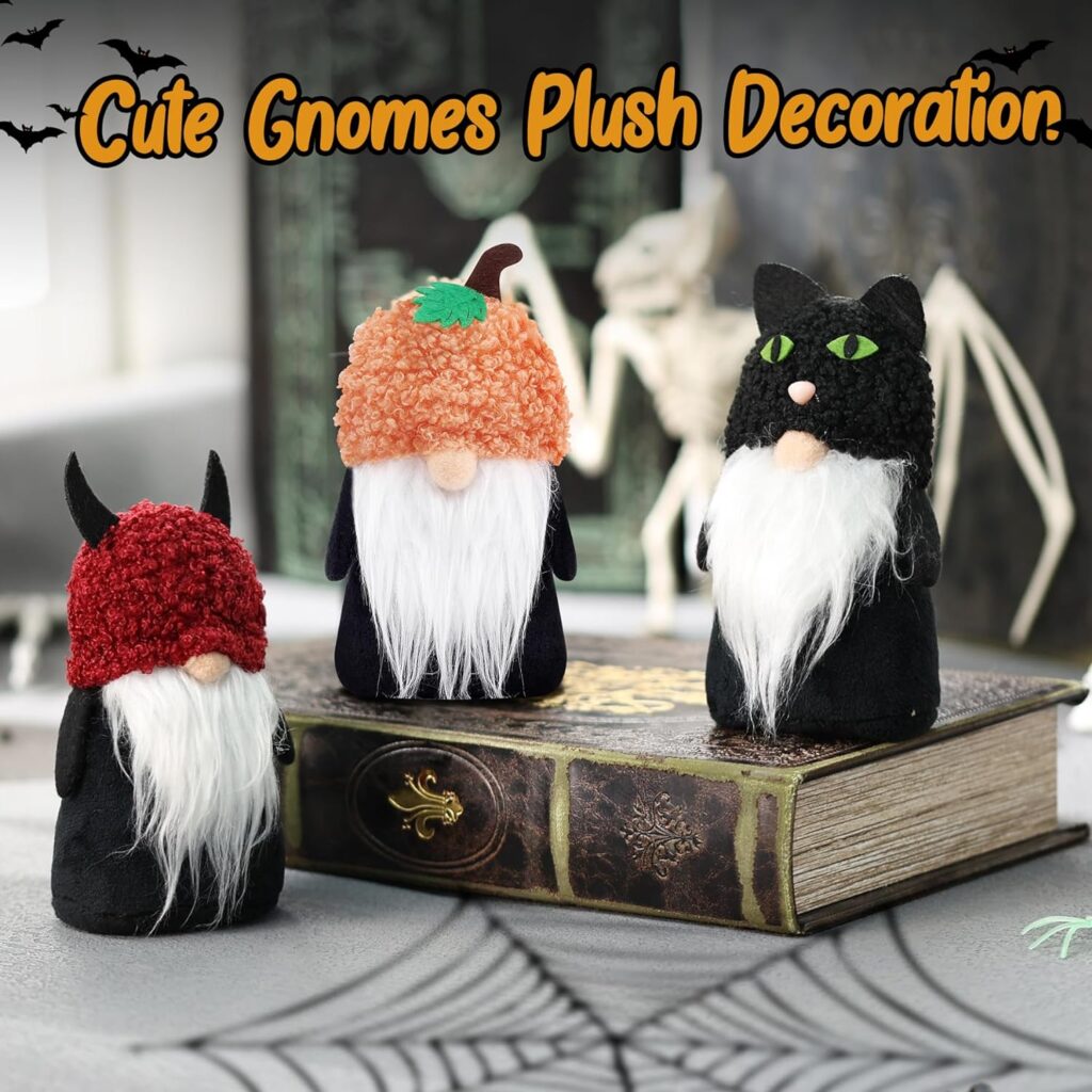 Black Cat Gnomes Plush Decoration, 3 PCS Handmade Cute Elf Dolls Gift for Kids Swedish Tomte Faceless Dwarf Winter Home Indoor Decor for Table Centerpieces Ornament Tiered Tray