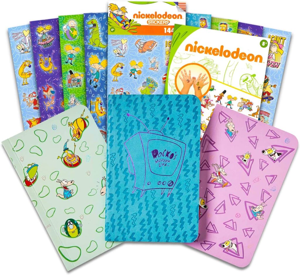 Rockos Modern Life Journal Set for Adults - Bundle with 3 Rockos Modern Life Journal Notebooks with Retro Nickelodeon Stickers and Tattoos | Rockos Modern Life Collectibles