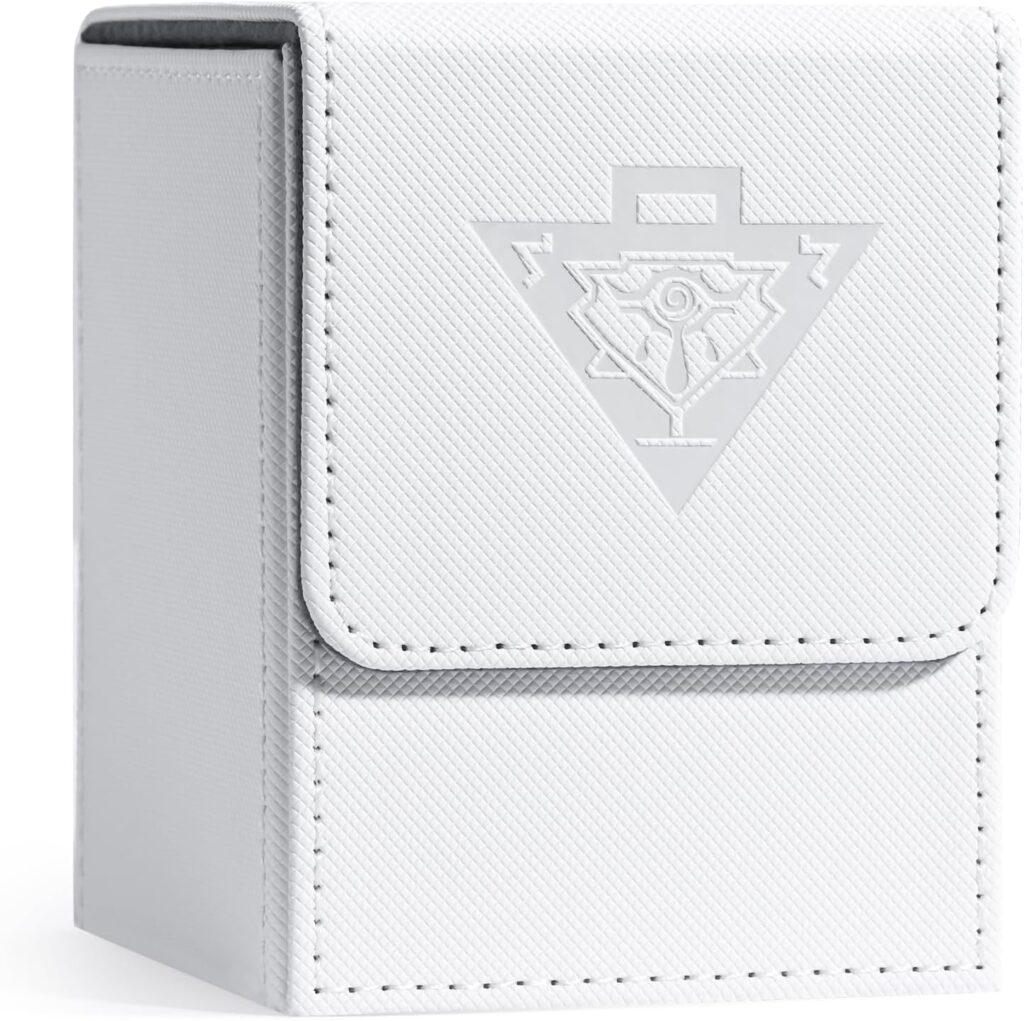 ZLCA Card Deck Box Fits MTG Yu-Gi-Oh! TCG, Card Storage Box with Dividers Holds 100+ Sleeved Cards, Premium Card Deck Case Compatible with CCG Trading Cards (White,Puzzle)