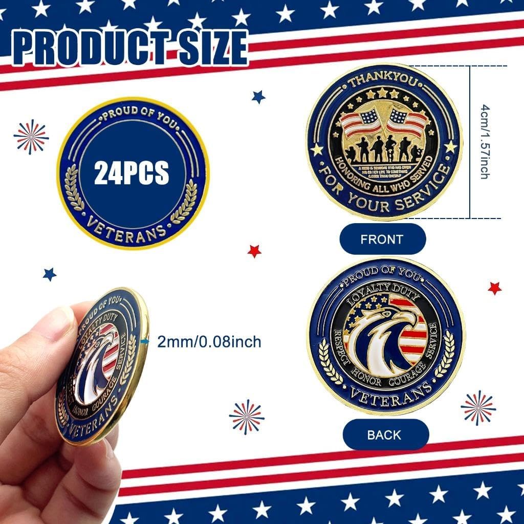 24 Pcs Military Challenge Coins Thank You for Your Service Military Coins Military Appreciation Gifts or Men Women Military Collectible Coins for Veterans Day Presents