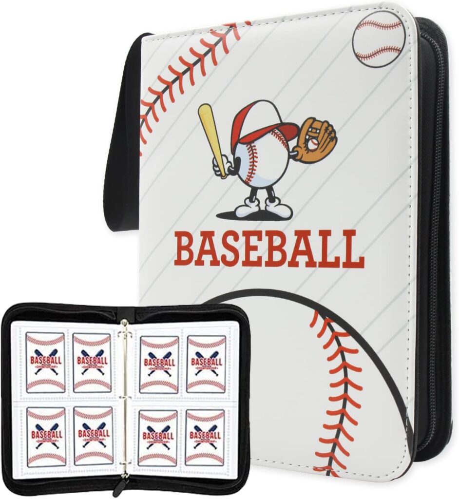Baseball Card Binder,4-Pocket 480 Cards with 60 Removable Sleeves Trading Card Albums Sleeve Protectors, Sports Card Binder Collectible Trading Card Albums (Baseball) (White)