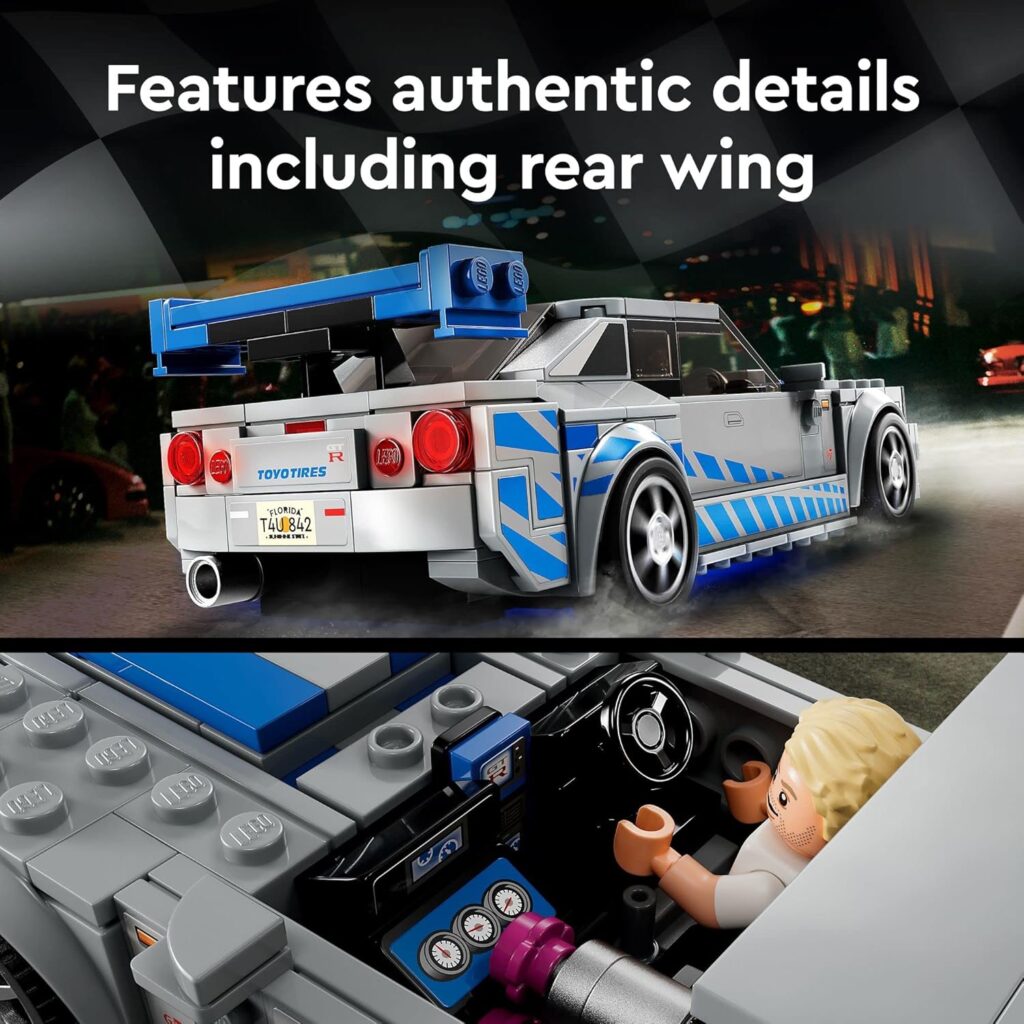 LEGO Speed Champions 2 Fast 2 Furious Nissan Skyline GT-R (R34), Race Car Toy Model Building Kit, Collectible with Racer Minifigure, 2023 Set for Kids, Boys and Girls Ages 9 and Up 76917