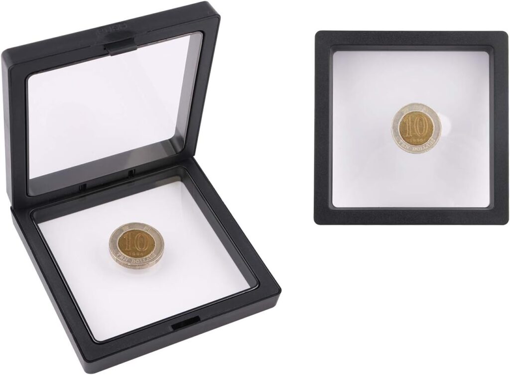 Black 3D Floating Frame Display Holder Stands, Coin Display Stands Set of 20 3D Floating Jewelry Frame for Challenge Coins, AA Medallions, Jewelry- 3.5 x 3.5 x 0.8 Inches