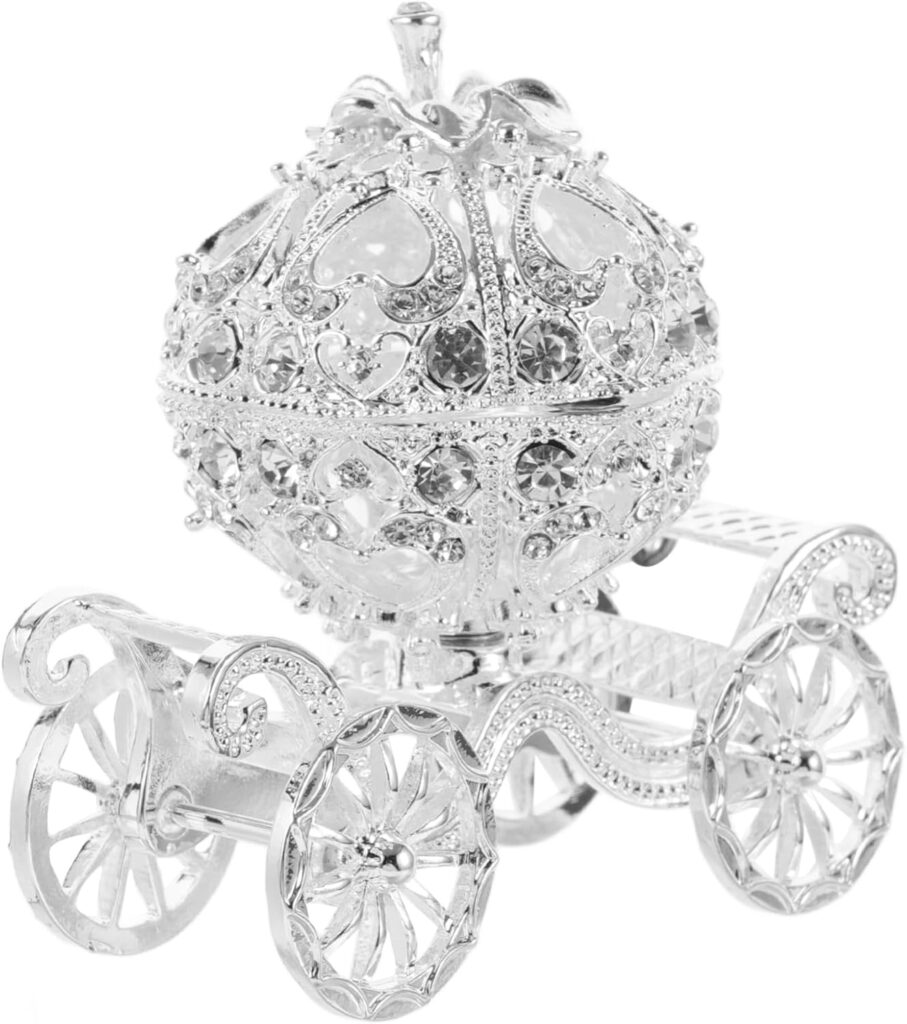 NUOBESTY Crystal Pumpkin Carriage Trinket Box Rhinestone Princess Cinderella Carriage Jewelry Box Hand Painted Jewelry Display Organizer Collectible Figurine Ornament for Women