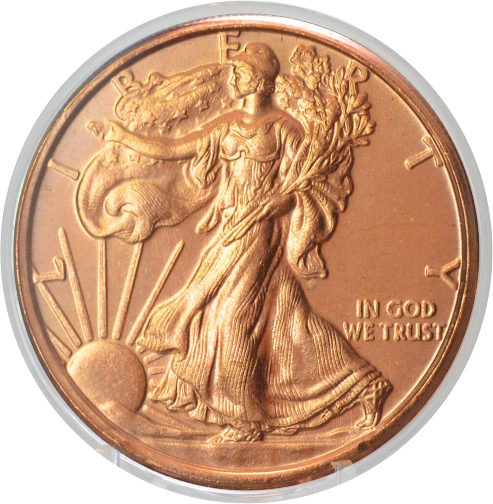 Walking Liberty Half Dollar Design 1 oz Pure .999 Copper Round Collectible 39mm Coin in Capsule - COA by Heavenly Metals