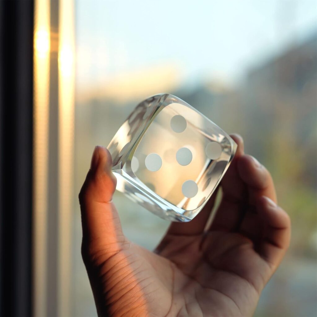 QFkris 2 Glass Polyhedral Dice Block Paperweight Decorative 3D Laser Etched Clear Crystal Art Cube Figurines Collectibles,Clear