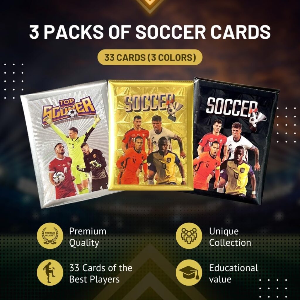 Soccer Trading Cards 2024-25 Packs - 33 Collectible Soccer Cards for Fans  Players. Black, Gold  Silver Soccer Mystery Cards Pack. Every set has different Stars - Try  Collect them all. Great Gift!