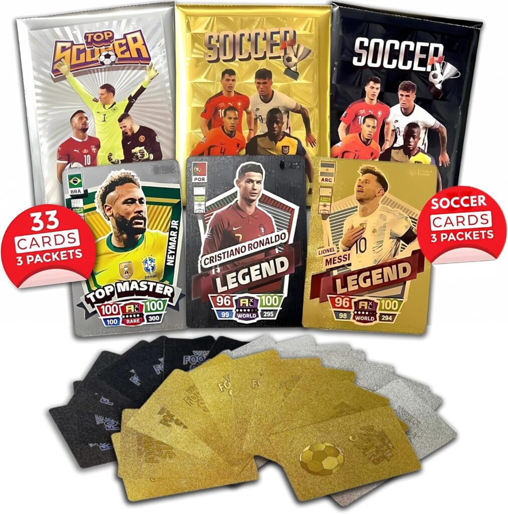 Soccer Trading Cards 2024-25 Packs - 33 Collectible Soccer Cards for Fans  Players. Black, Gold  Silver Soccer Mystery Cards Pack. Every set has different Stars - Try  Collect them all. Great Gift!